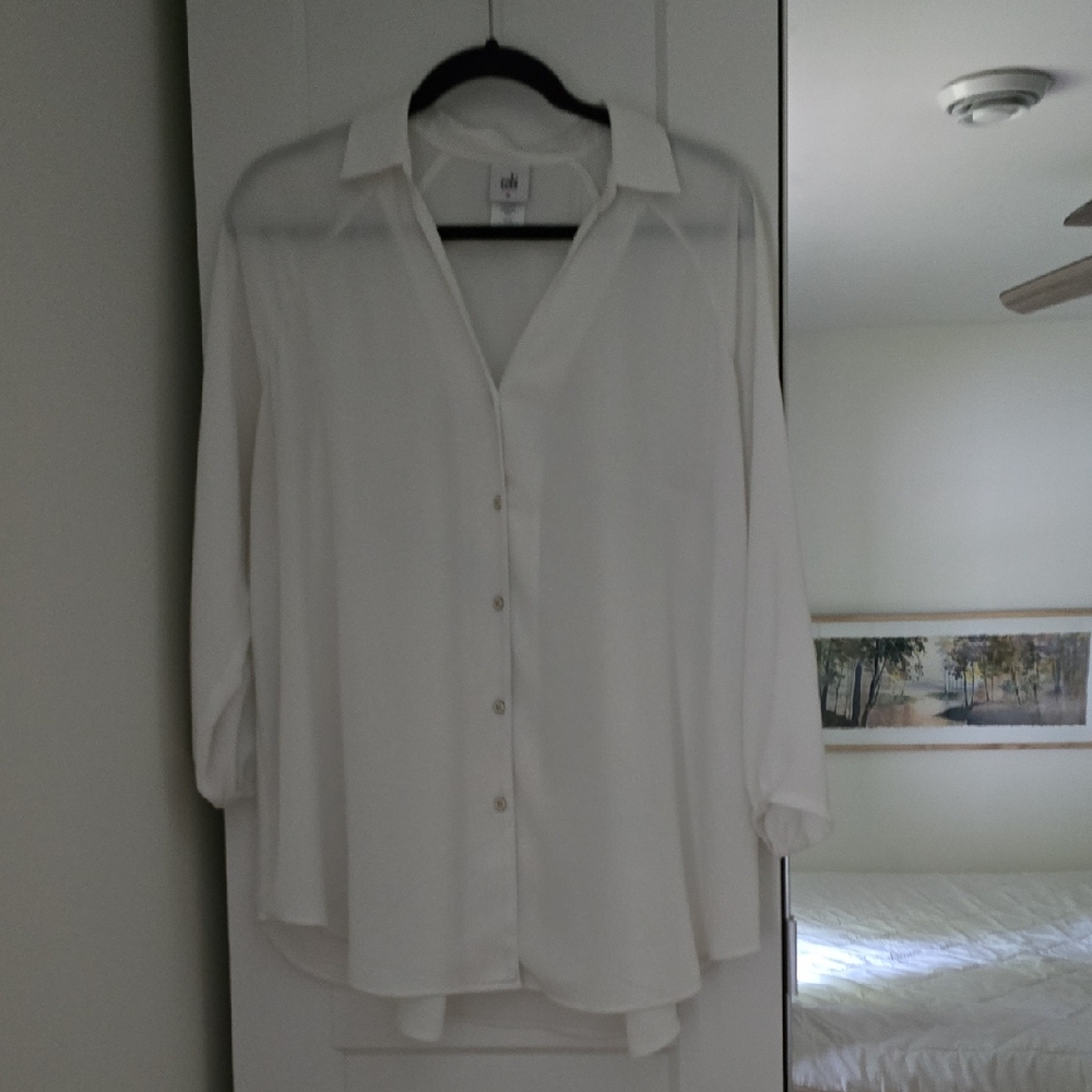 CAbi White 3/4 Sleeve Button Down Shirt with  Collar Size M